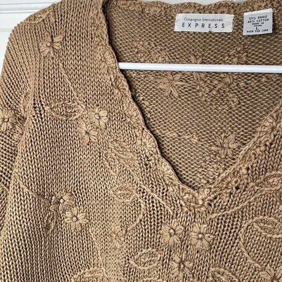 Vintage 90s Express Boho Embroidered Floral V-neck Sweater Sz L Cottagecore Y2K - Picture 8 of 16